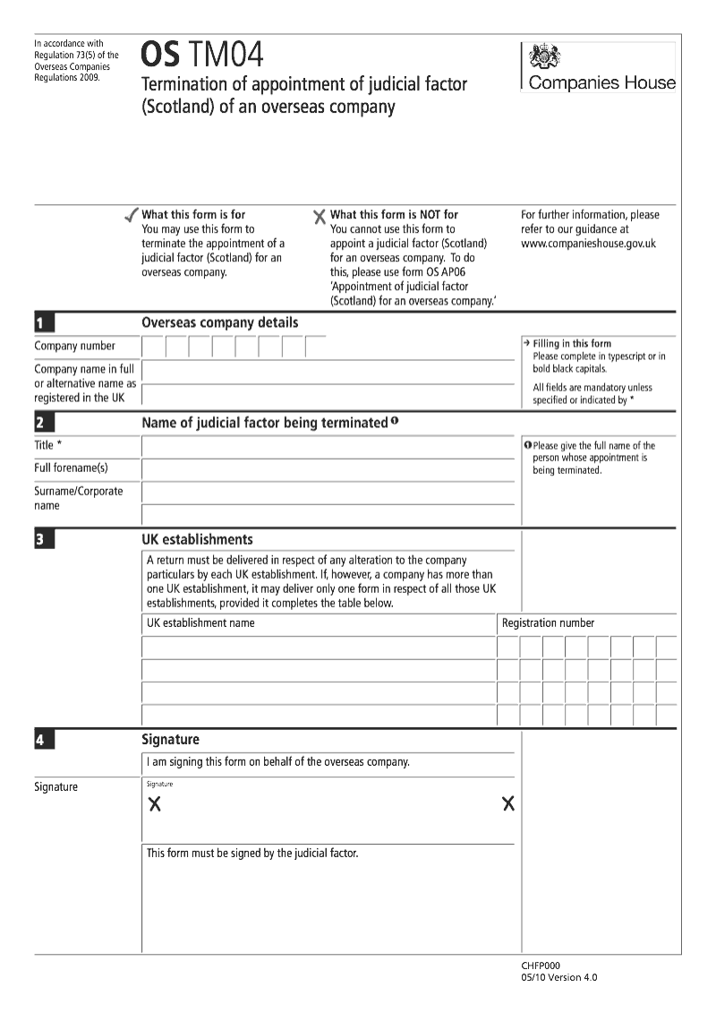 OS TM04 Termination of appointment of judicial factor Scotland of an overseas company Regulation 73 5 preview