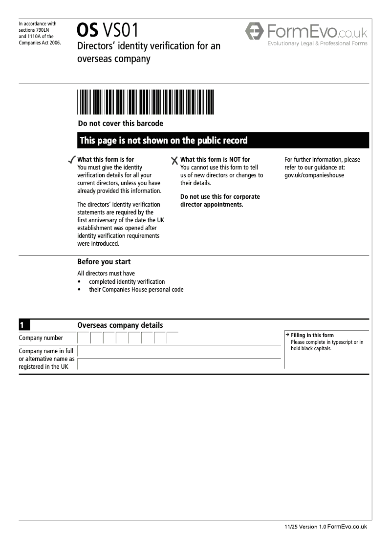 OS VS01 Directors identity verification for an overseas company Sections 790LN and 1110A preview
