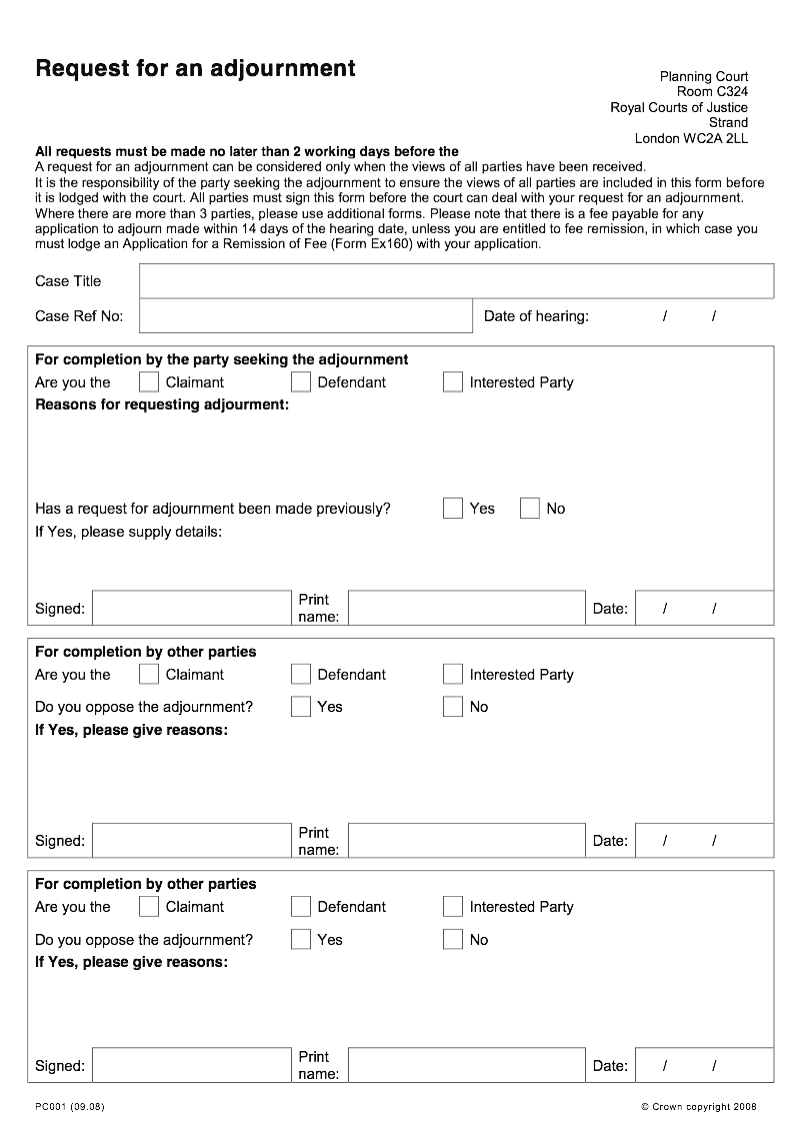 PC001 London Request for an adjournment Planning Court preview