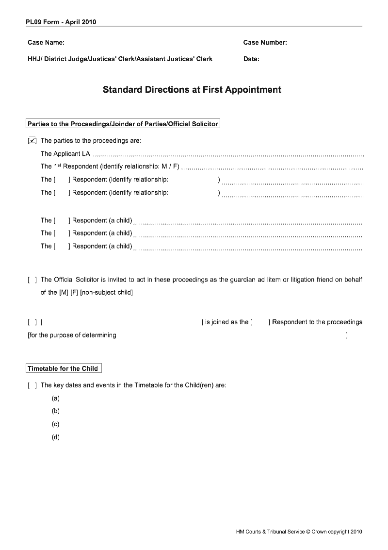 PLO9 Standard Directions at First Appointment preview