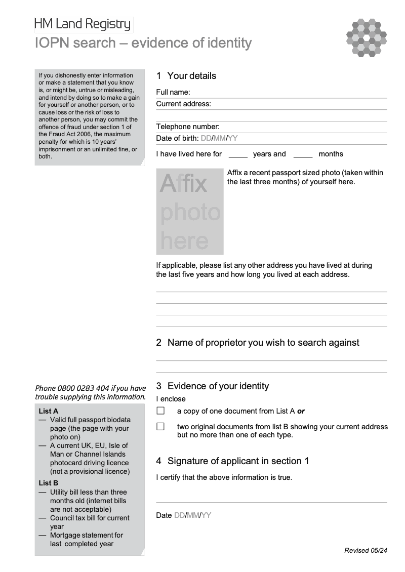 PN1ID IOPN search Evidence of identity Index of proprietors names preview