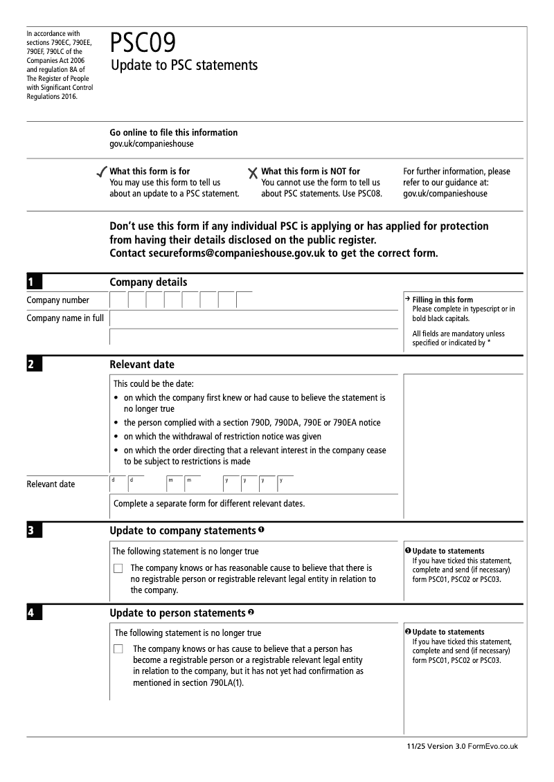 PSC09 Update to PSC statements Section 790M and 790ZA of the Companies Act 2006 preview