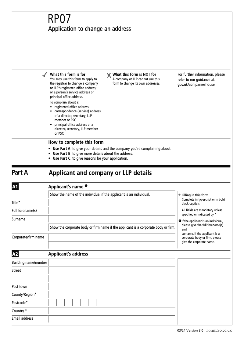 RP07 Application to change a company s disputed registered office address preview
