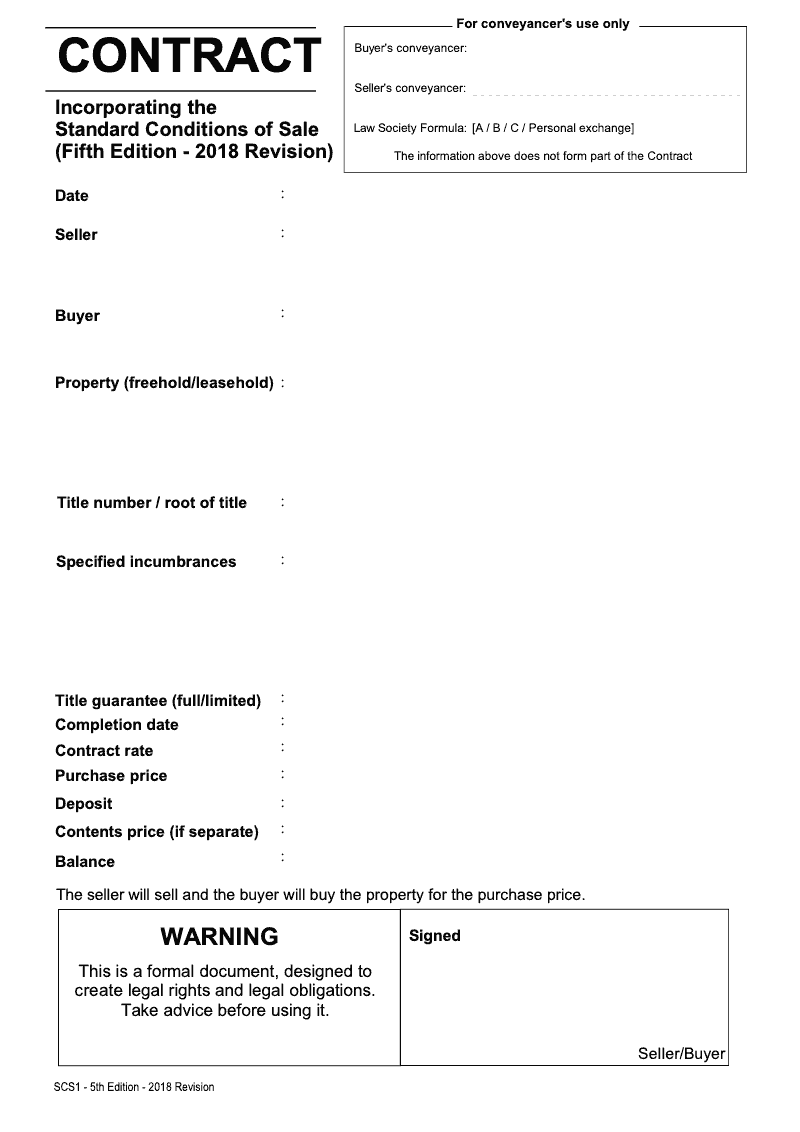 SCS1 Short RB Contract Incorporating the Standard Conditions of Sale Fifth Edition 2018 Revision electronic signature available preview