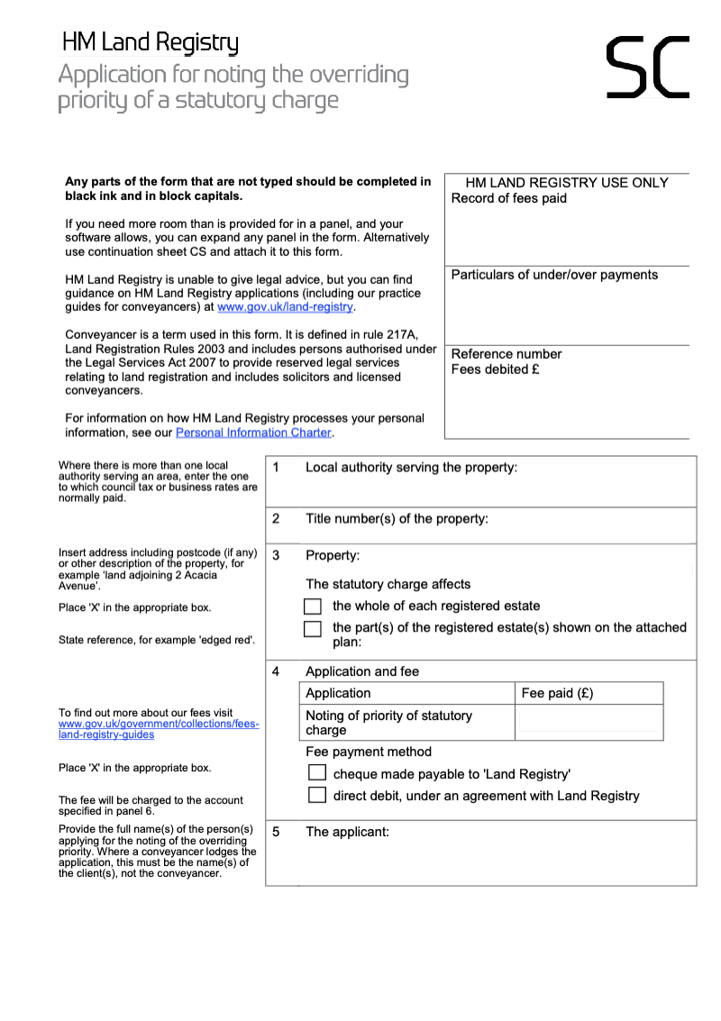 SCX Application for noting the overriding priority of a statutory charge Word Version preview