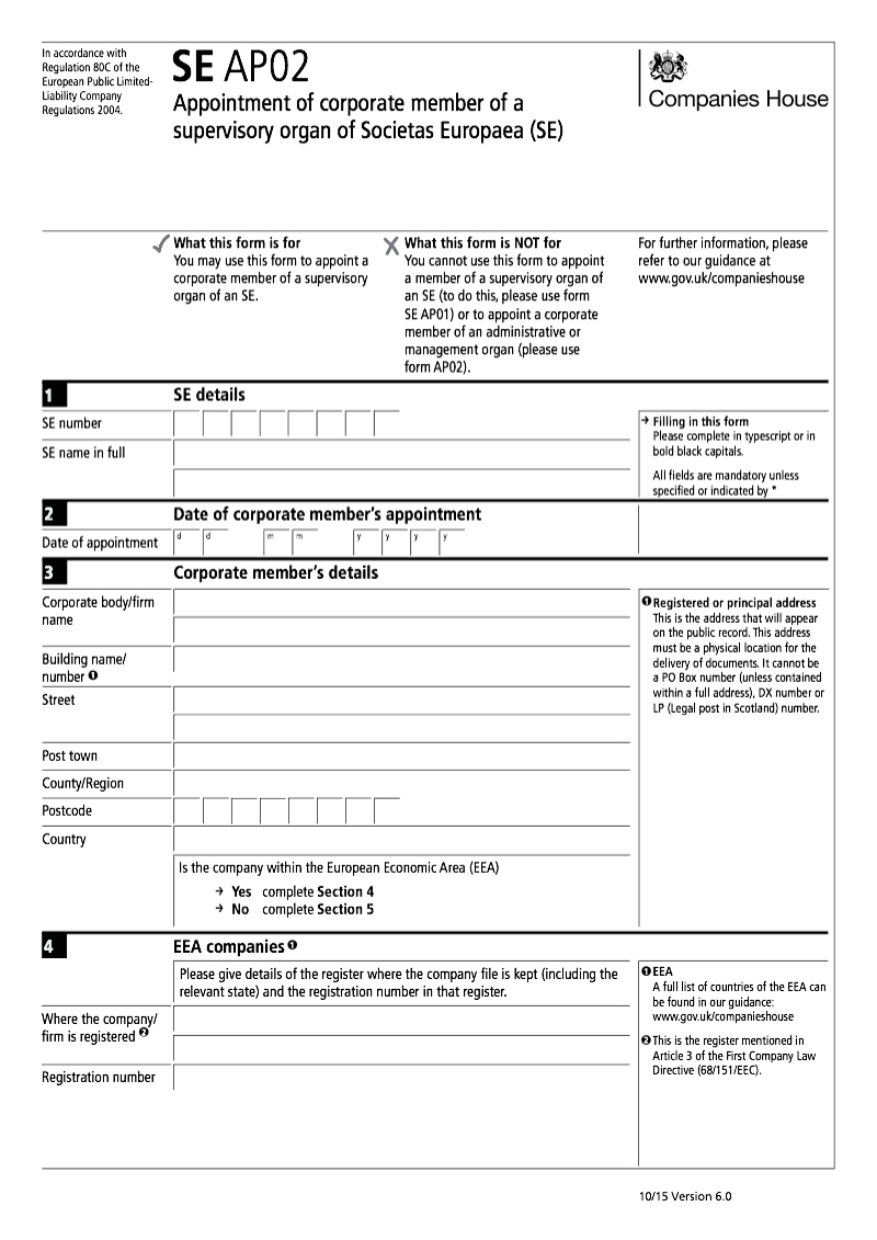 SE AP02 Appointment of corporate member of a supervisory organ of Societas Europaea SE preview