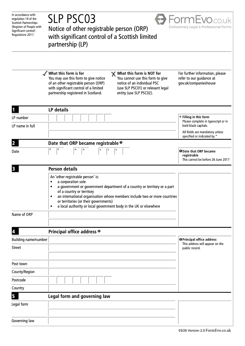 SLPPSC03 Notice of Other Registrable Person ORP with Significant Control of a Scottish Limited Partnership LP preview