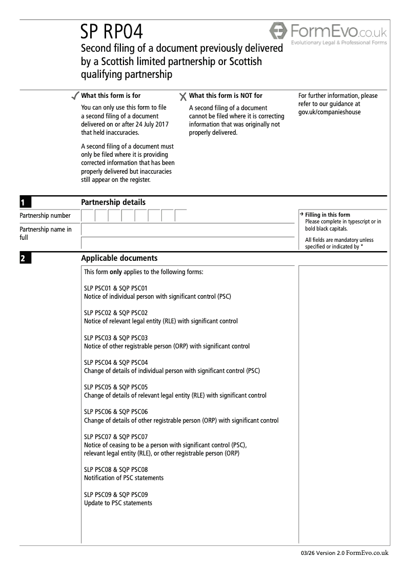 SPRP04 Second Filing of a Document Previously Delivered by a Scottish Limited Partnership or Scottish Qualifying Partnership preview