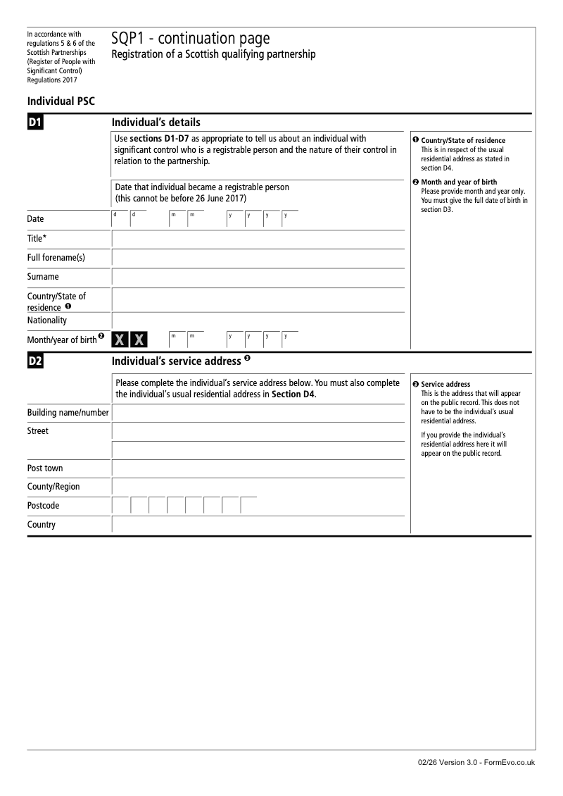 SQP1 Continuation Page 2 Section D individual s details continuation page SQP1 Registration of a Scottish qualifying partnership preview