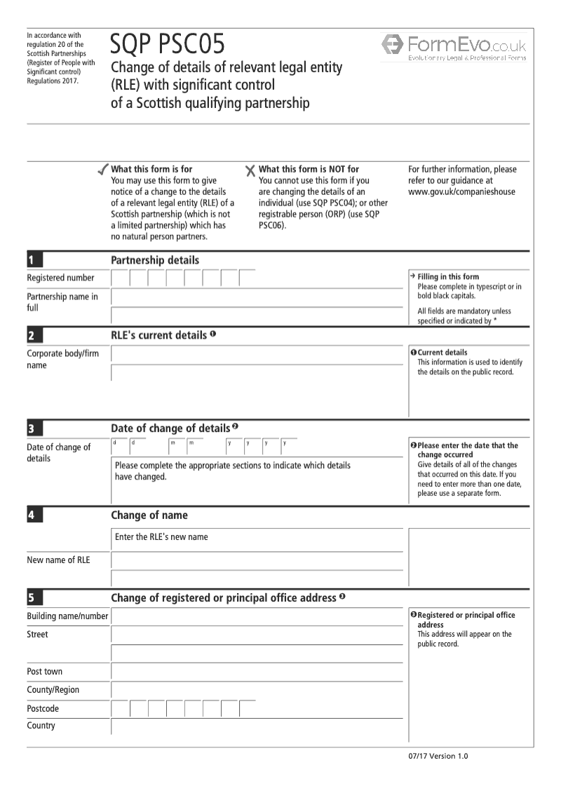 SQPPSC05 Change of Details of Relevant Legal Entity RLE with Significant Control of a Scottish Qualifying Partnership preview