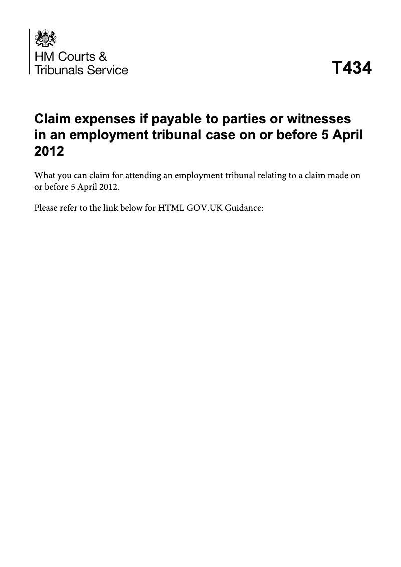 T434 Expenses and allowances payable to parties and witnesses attending an Employment Tribunal preview
