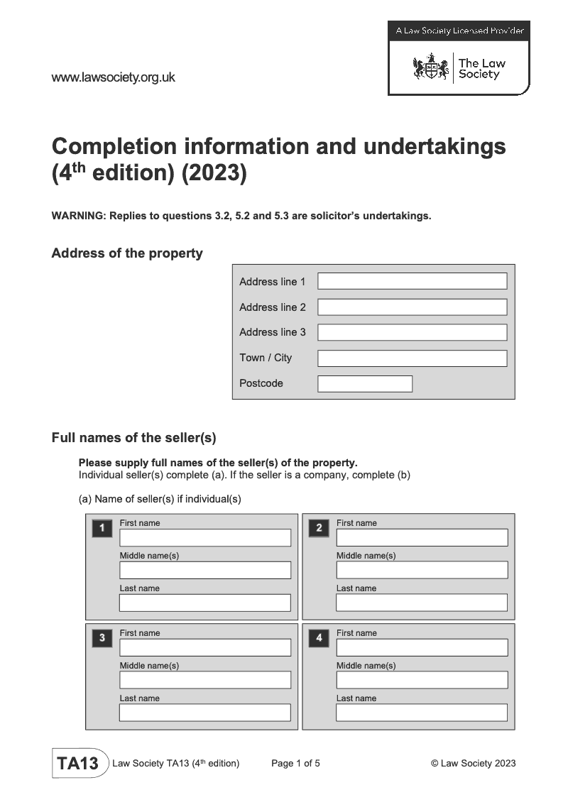 TA13 Completion information and undertakings 3rd edition preview