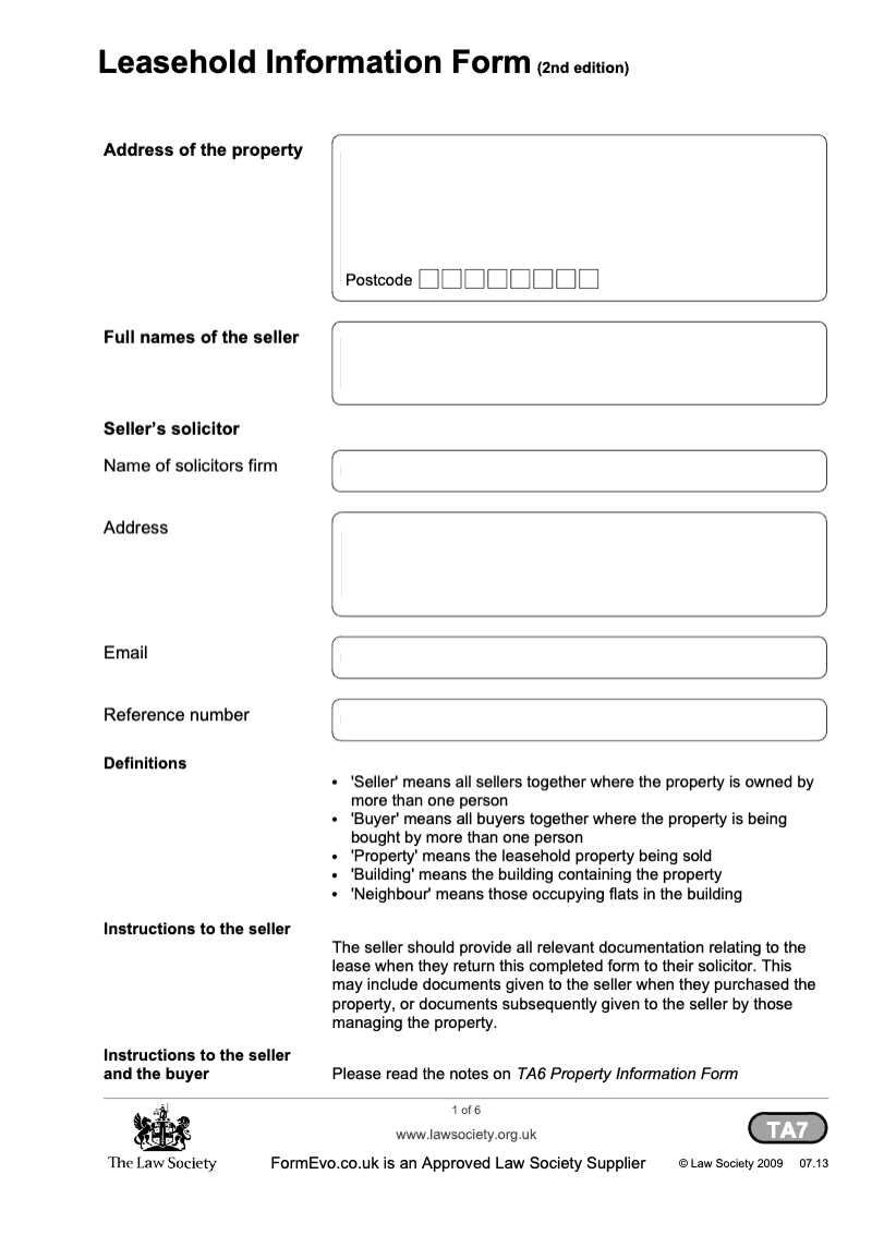 TA7ECOS Leasehold Information Form 2nd edition preview