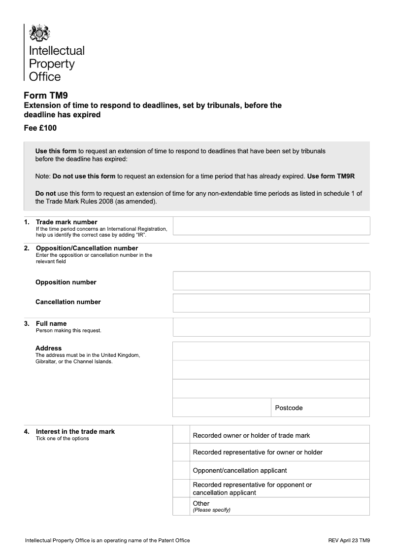 TM9 Request for an extension of time before the period has expired preview